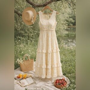 Sleeveless Yellow Floral Midi Sundress